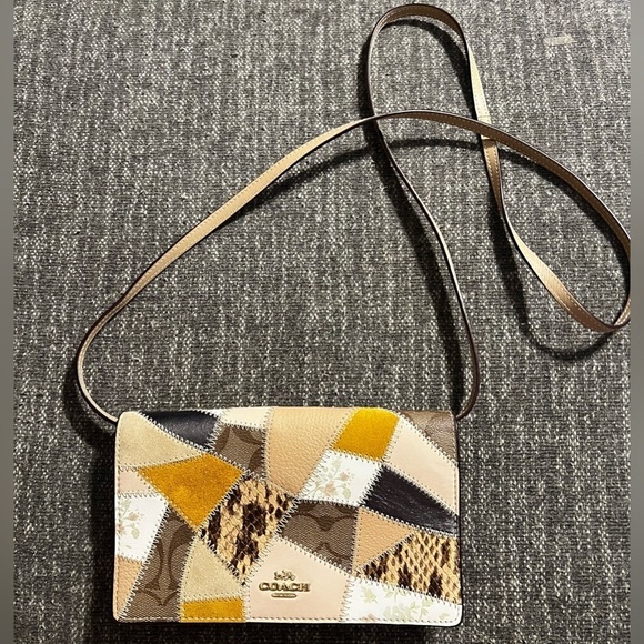 Coach Handbags - Foldover Crossbody Clutch With Signature Canvas Patchwork